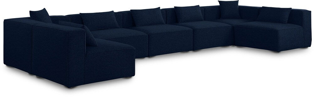 Meridian Furniture - Cube Navy Durable Linen Textured Modular Sectional - 7Pc - 630Navy-Sec7B veiw 1