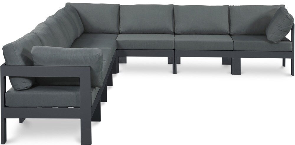 Meridian Furniture - Nizuc Grey Water Resistant Fabric Outdoor Patio Modular Sectional - 8Pc - 376Grey-Sec8A veiw 1