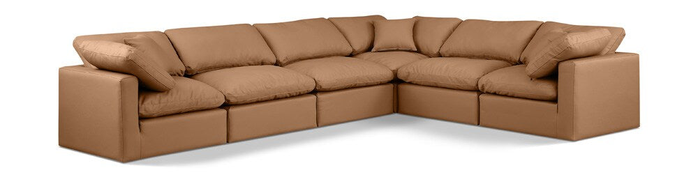 Meridian Furniture - Indulge Cognac Vegan Leather Modular Sectional - 6Pc - 146Cognac-Sec6A veiw 1