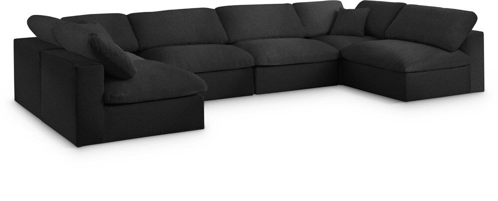 Meridian Furniture - Serene Black Linen Textured Fabric Deluxe Comfort Modular Sectional - 6Pc - 601Black-Sec6D veiw 1
