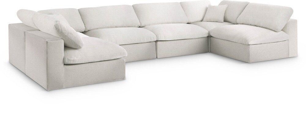 Meridian Furniture - Serene Cream Linen Textured Fabric Deluxe Comfort Modular Sectional - 6Pc - 601Cream-Sec6D veiw 1