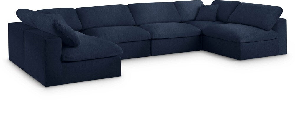 Meridian Furniture - Serene Navy Linen Textured Fabric Deluxe Comfort Modular Sectional - 6Pc - 601Navy-Sec6D veiw 1