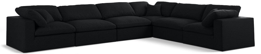 Meridian Furniture - Serene Black Linen Textured Fabric Deluxe Comfort Modular Sectional - 6Pc - 601Black-Sec6A veiw 1