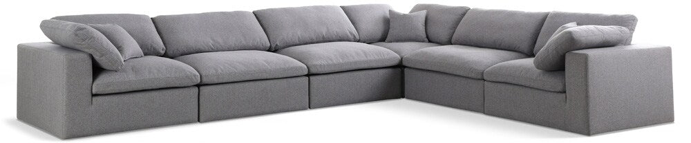 Meridian Furniture - Serene Grey Linen Textured Fabric Deluxe Comfort Modular Sectional - 6Pc - 601Grey-Sec6A veiw 1
