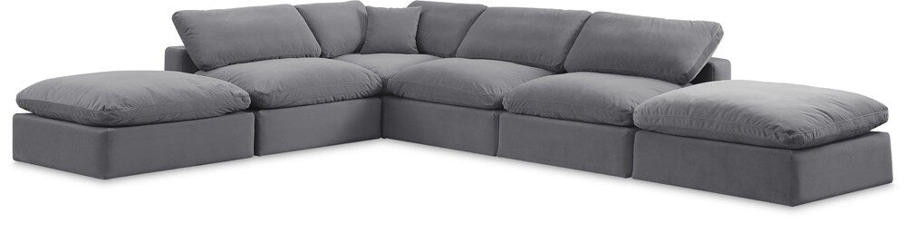 Meridian Furniture - Comfy Grey Velvet Modular Sectional - 6Pc - 189Grey-Sec6E veiw 1
