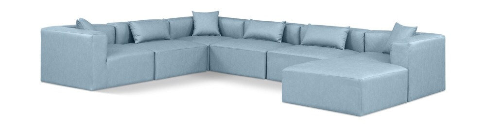 Meridian Furniture - Cube Light Blue Vegan Leather Modular Sectional - 7Pc - 668LtBlu-Sec7A veiw 1