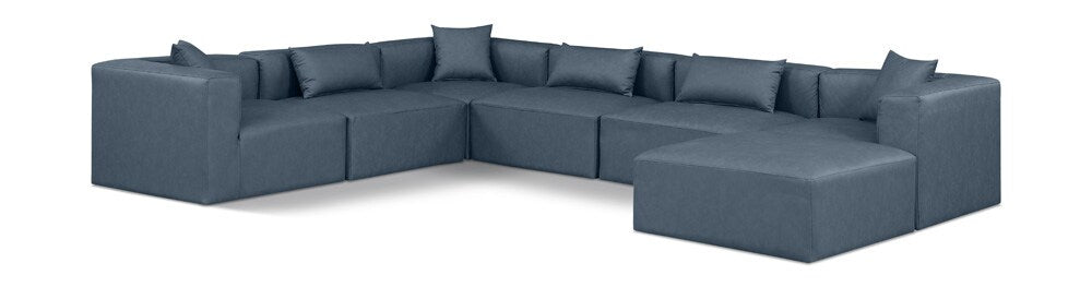 Meridian Furniture - Cube Navy Blue Vegan Leather Modular Sectional - 7Pc - 668Navy-Sec7A veiw 1
