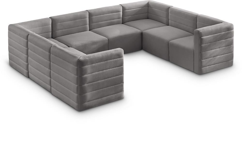 Meridian Furniture - Quincy Grey Velvet Modular Sectional - 8Pc - 677Grey-Sec8A veiw 1