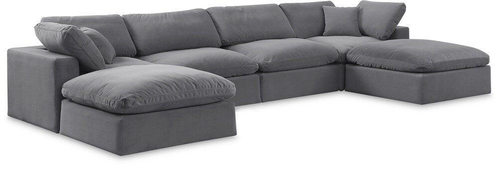 Meridian Furniture - Comfy Grey Velvet Modular Sectional - 6Pc - 189Grey-Sec6B veiw 1