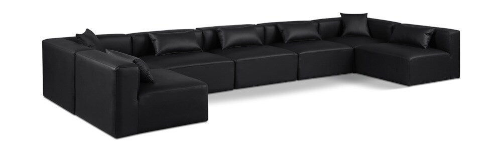 Meridian Furniture - Cube Black Vegan Leather Modular Sectional - 7Pc - 668Black-Sec7B veiw 1