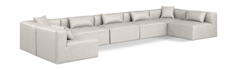Meridian Furniture - Cube Cream Vegan Leather Modular Sectional - 7Pc - 668Cream-Sec7B veiw 1