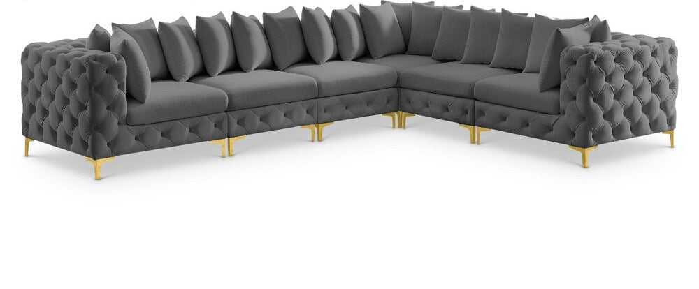 Meridian Furniture - Tremblay Grey Velvet Modular Sectional - 6Pc - 686Grey-Sec6A veiw 1