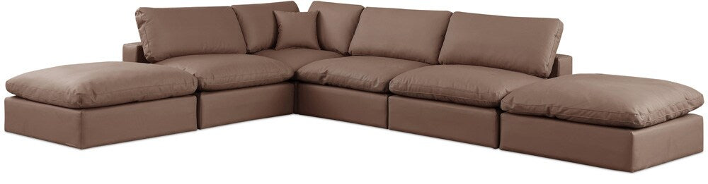 Meridian Furniture - Comfy Brown Vegan Leather Modular Sectional - 6Pc - 188Brown-Sec6E veiw 1