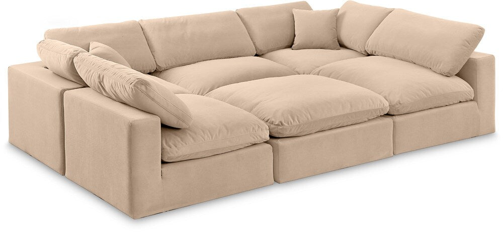 Meridian Furniture - Comfy Beige Velvet Modular Sectional - 6Pc - 189Beige-Sec6C veiw 1