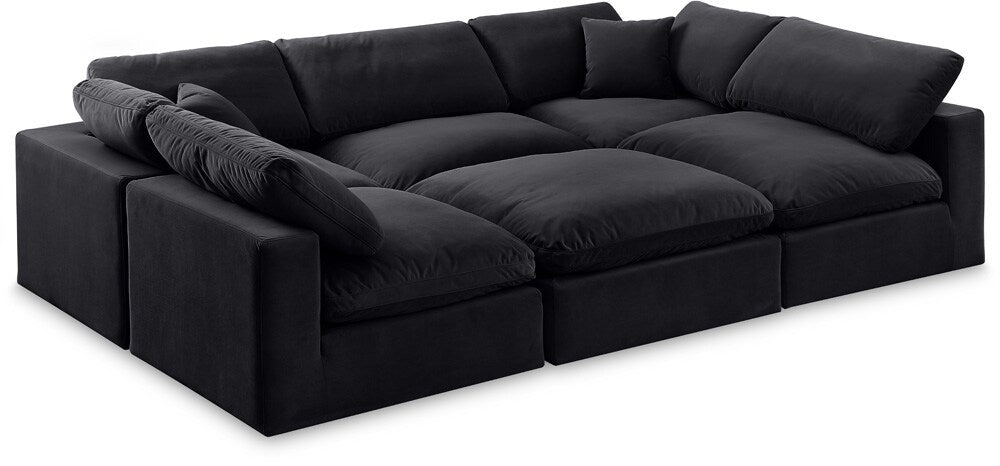 Meridian Furniture - Comfy Black Velvet Modular Sectional - 6Pc - 189Black-Sec6C veiw 1