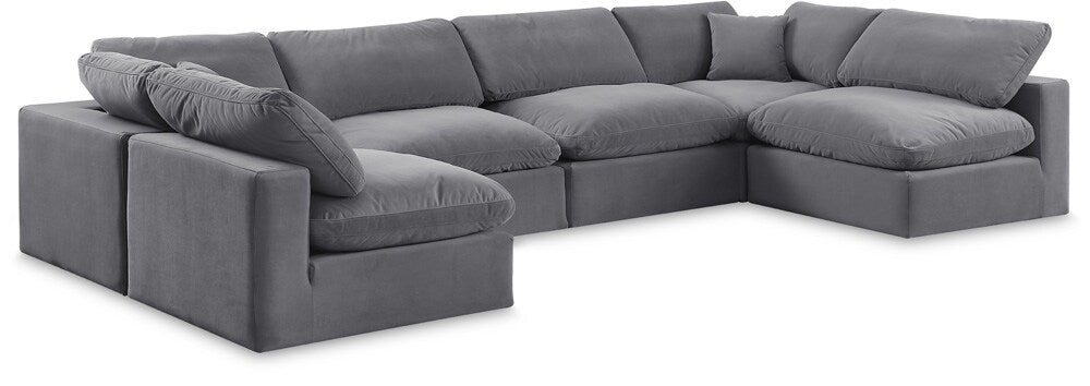 Meridian Furniture - Comfy Grey Velvet Modular Sectional - 6Pc - 189Grey-Sec6D veiw 1