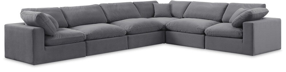 Meridian Furniture - Comfy Grey Velvet Modular Sectional - 6Pc - 189Grey-Sec6A veiw 1