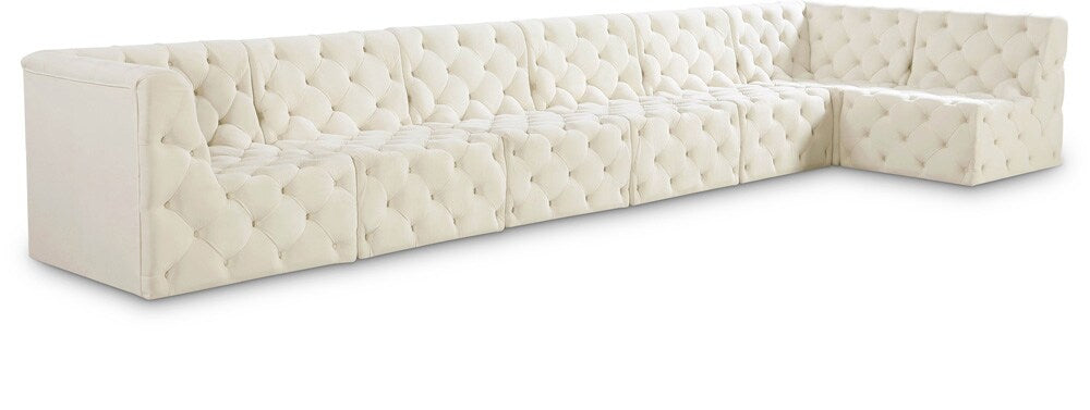 Meridian Furniture - Tuft Cream Velvet Modular Sectional - 7Pc - 680Cream-Sec7B veiw 1