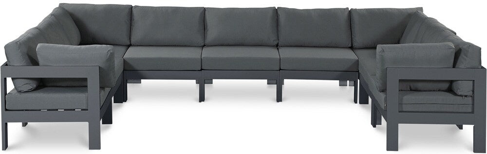 Meridian Furniture - Nizuc Grey Water Resistant Fabric Outdoor Patio Modular Sectional - 9Pc - 376Grey-Sec9C veiw 1
