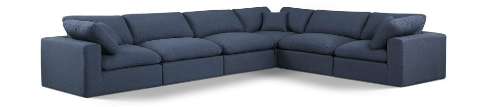 Meridian Furniture - Comfy Navy Linen Textured Fabric Modular Sectional - 6Pc - 187Navy-Sec6A veiw 1