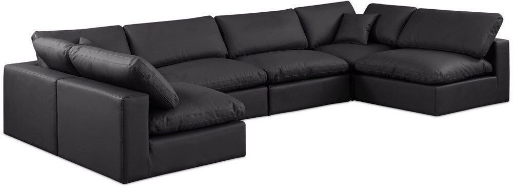 Meridian Furniture - Comfy Black Vegan Leather Modular Sectional - 6Pc - 188Black-Sec6D veiw 1