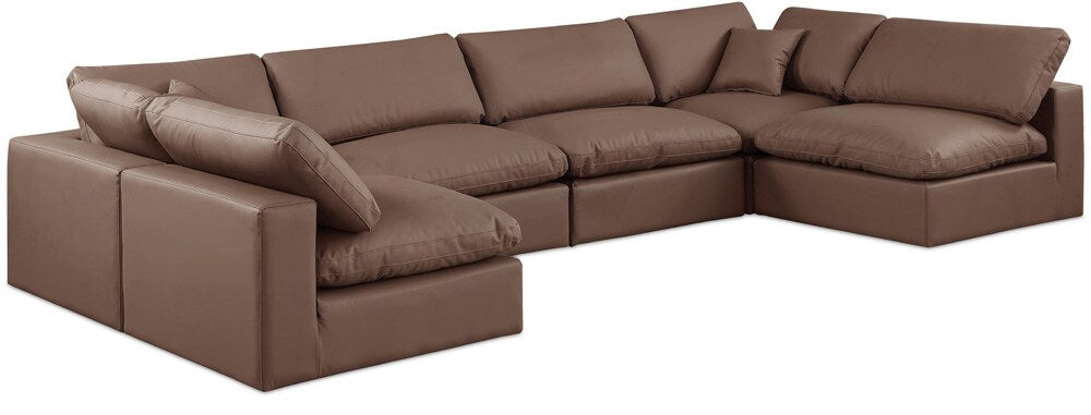 Meridian Furniture - Comfy Brown Vegan Leather Modular Sectional - 6Pc - 188Brown-Sec6D veiw 1