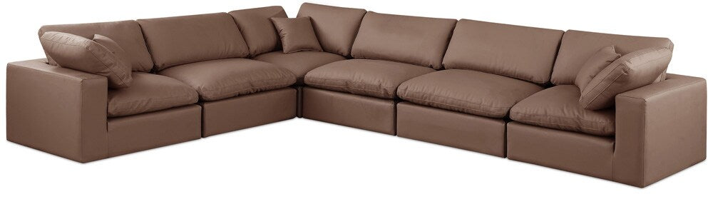 Meridian Furniture - Comfy Brown Vegan Leather Modular Sectional - 6Pc - 188Brown-Sec6A veiw 1