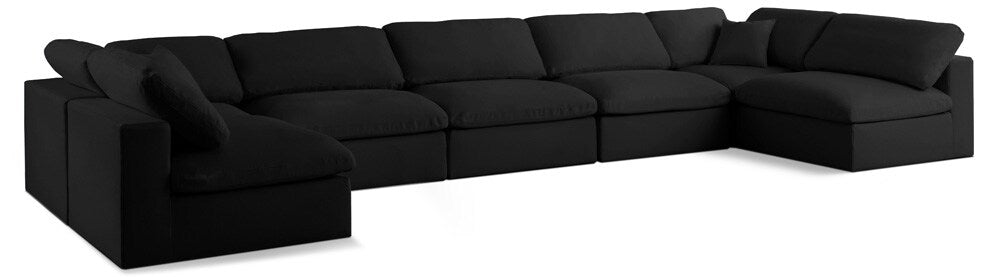 Meridian Furniture - Serene Black Linen Textured Fabric Deluxe Comfort Modular Sectional - 7Pc - 601Black-Sec7B veiw 1