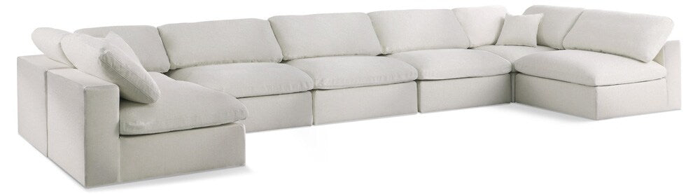 Meridian Furniture - Serene Cream Linen Textured Fabric Deluxe Comfort Modular Sectional - 7Pc - 601Cream-Sec7B veiw 1