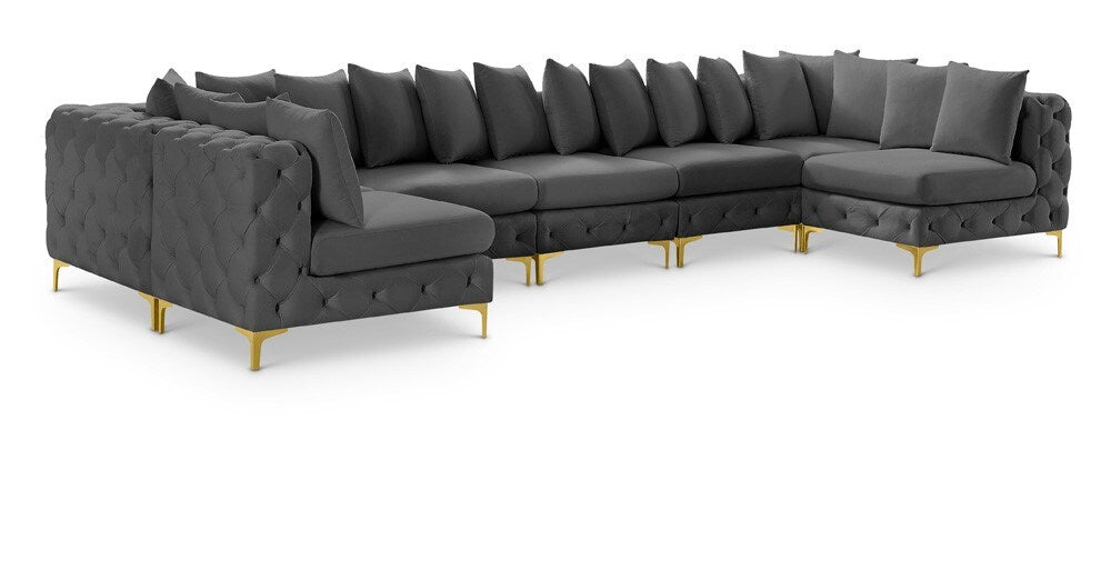 Meridian Furniture - Tremblay Grey Velvet Modular Sectional - 7Pc - 686Grey-Sec7A veiw 1