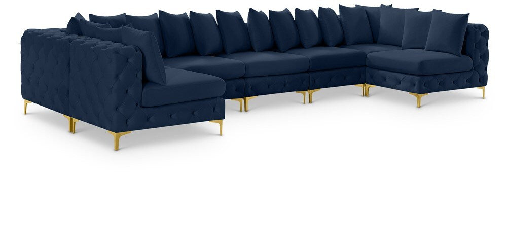 Meridian Furniture - Tremblay Navy Velvet Modular Sectional - 7Pc - 686Navy-Sec7A veiw 1