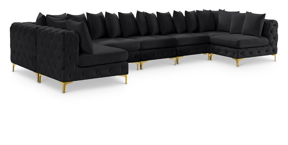 Meridian Furniture - Tremblay Black Velvet Modular Sectional - 7Pc - 686Black-Sec7C veiw 1