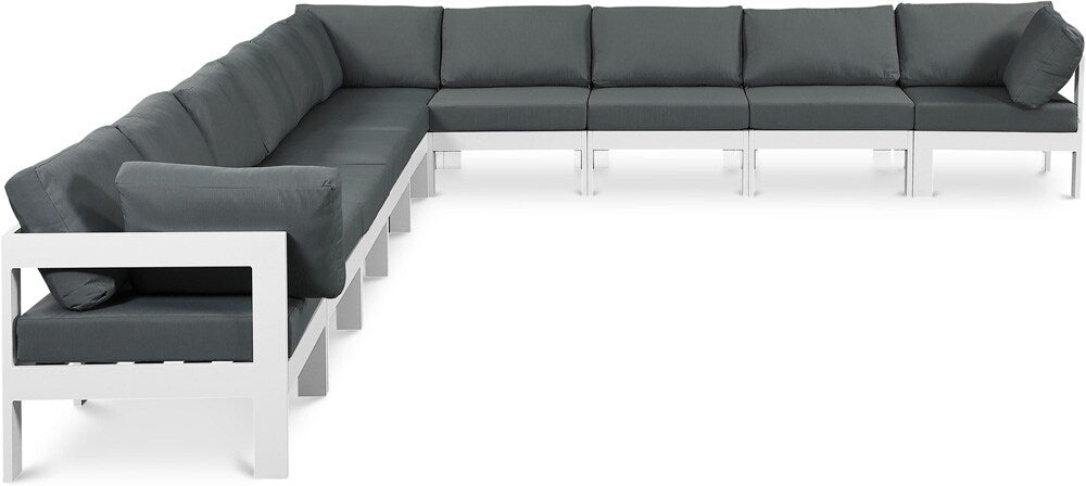 Meridian Furniture - Nizuc Grey Water Resistant Fabric Outdoor Patio Modular Sectional - 10Pc - 375Grey-Sec10A veiw 1