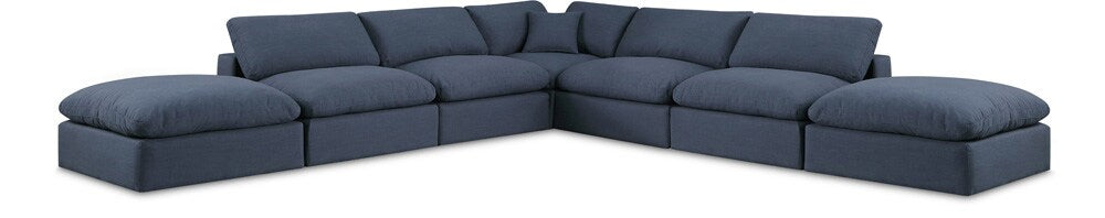 Meridian Furniture - Comfy Navy Linen Textured Fabric Modular Sectional - 7Pc - 187Navy-Sec7C veiw 1