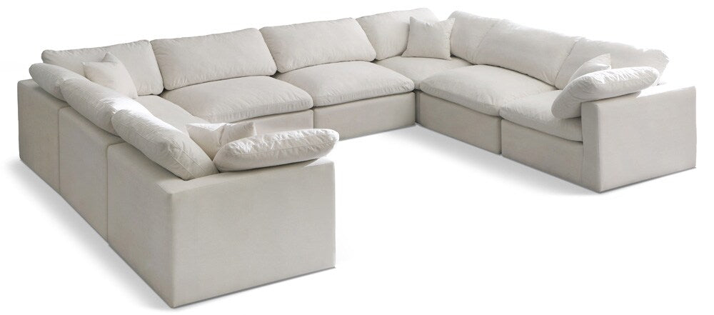 Meridian Furniture - Plush Cream Velvet Standard Comfort Modular Sectional - 8Pc - 602Cream-Sec8A veiw 1