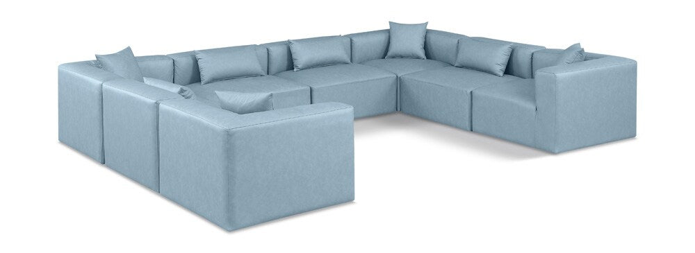Meridian Furniture - Cube Light Blue Vegan Leather Modular Sectional - 8Pc - 668LtBlu-Sec8A veiw 1