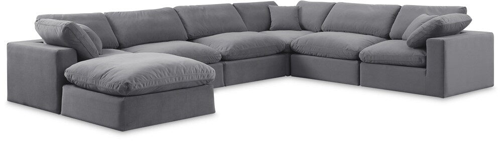 Meridian Furniture - Comfy Grey Velvet Modular Sectional - 7Pc - 189Grey-Sec7A veiw 1