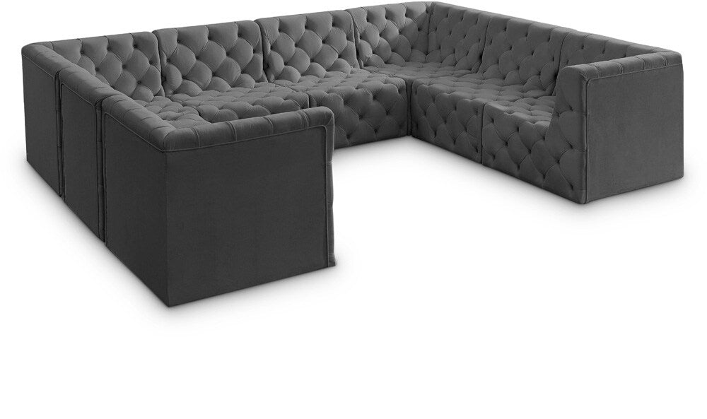 Meridian Furniture - Tuft Grey Velvet Modular Sectional - 8Pc - 680Grey-Sec8A veiw 1