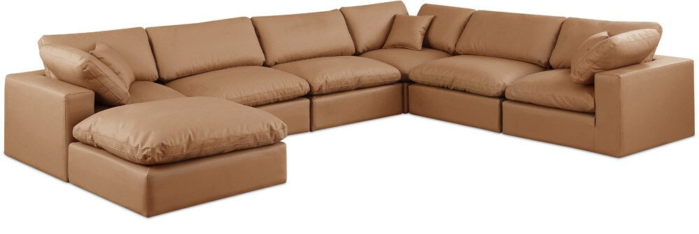 Meridian Furniture - Comfy Cognac Vegan Leather Modular Sectional - 7Pc - 188Cognac-Sec7A veiw 1