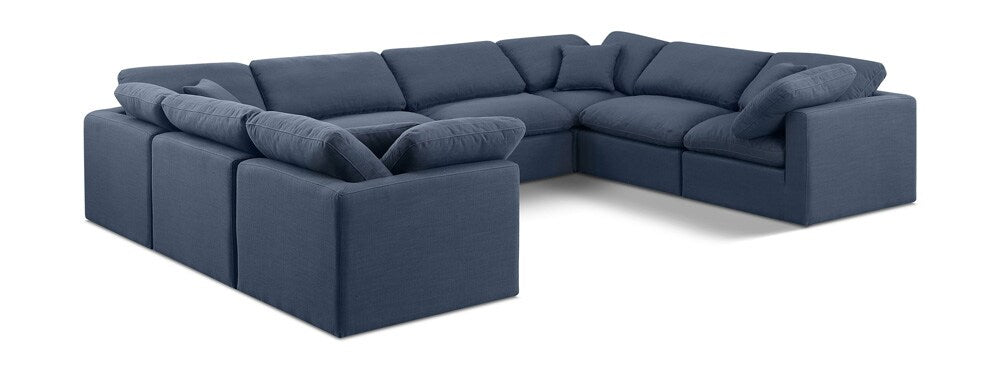 Meridian Furniture - Indulge Navy Linen Textured Fabric Modular Sectional - 8Pc - 141Navy-Sec8A veiw 1