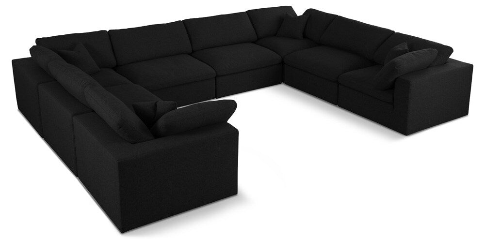 Meridian Furniture - Serene Black Linen Textured Fabric Deluxe Comfort Modular Sectional - 8Pc - 601Black-Sec8A veiw 1