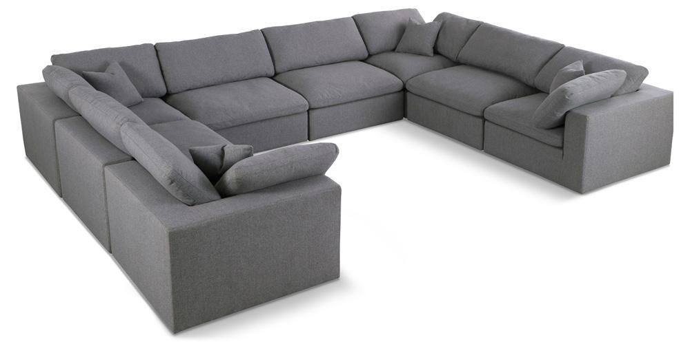Meridian Furniture - Serene Grey Linen Textured Fabric Deluxe Comfort Modular Sectional - 8Pc - 601Grey-Sec8A veiw 1
