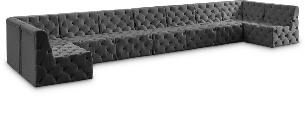 Meridian Furniture - Tuft Grey Velvet Modular Sectional - 680Grey-Sec9A veiw 1