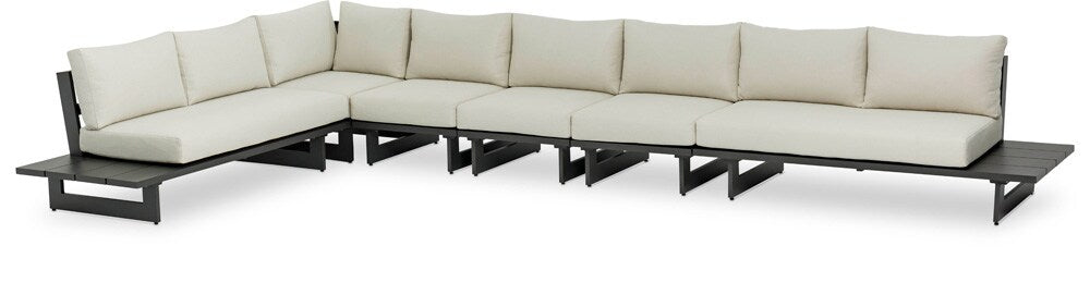 Meridian Furniture - Maldives Cream Water Resistant Fabric Outdoor Patio Modular Sectional - 6Pc - 338Cream-Sec3D veiw 1