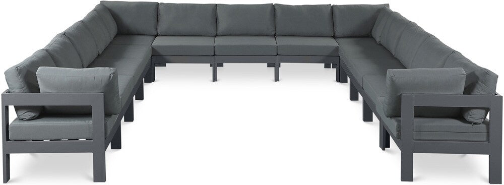 Meridian Furniture - Nizuc Grey Water Resistant Fabric Outdoor Patio Modular Sectional - 13Pc - 376Grey-Sec13A veiw 1