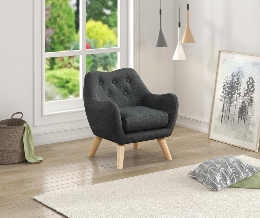 Lilola Home - Fenix 19.5inW Gray Linen Kids Chair with Button Tufted Back and Wooden Legs-88839 veiw 5