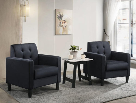 Lilola Home - Hale Black Velvet Armchairs and End Table Living Room Set-89005BK-SET veiw 2