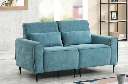 Lilola Home - Valentina 62inW Blue Chenille Loveseat with Metal Legs and Throw Pillows-89118-L veiw 2