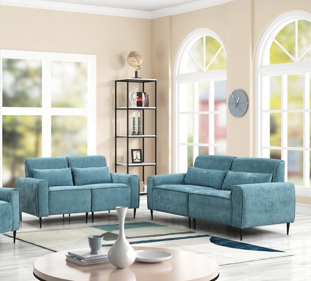 Lilola Home - Valentina 74inW Blue Chenille Sofa Loveseat Living Room Set-89118-SL veiw 4