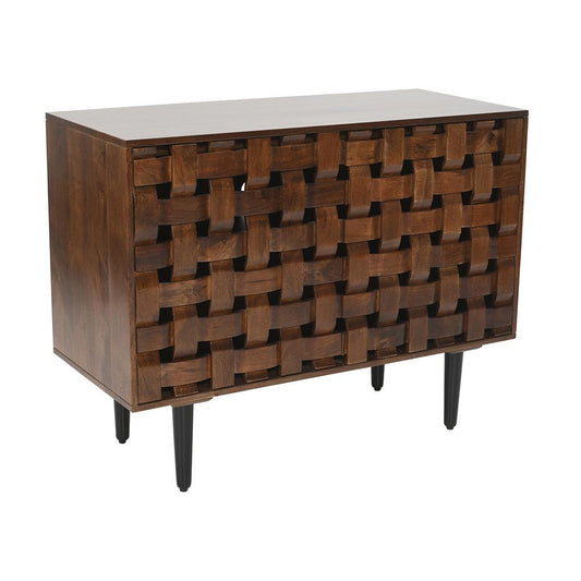 Jofran - Trent 42in Solid Wood Carved Modern Rustic Woven Sideboard Accent Cabinet with Storage - Natural Brown - 2387-42 veiw 2